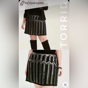 Torrid Black Ponte Sequin Front Mini Skirt